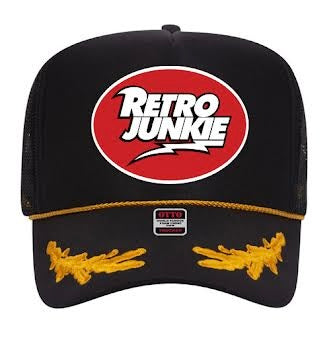 Retro Junkie Black Trucker Hat (gold leaf)